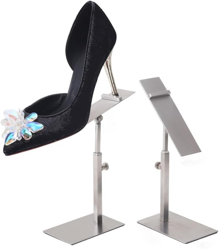 Mollytek 2 Pack Shoe Display Riser Stainless Steel High Heel Display Stand Rack High Heel Shoe Stand Holder Countertop Shoes Display Stands for Selling Photography (Silver) - Image 1